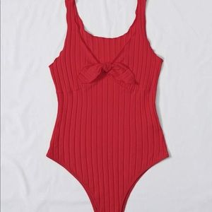 XL red tie front bodysuit